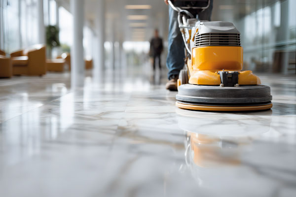 Marmorboden wird maschinell poliert – Bauendreinigung für bezugsfertige Übergabe nach Sanierung