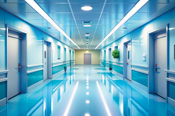 Blitzblank gereinigter Klinikflur – hygienische Sauberkeit für medizinische Einrichtungen