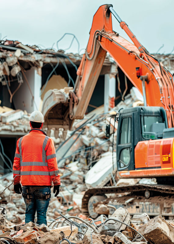 Bagger beim Abriss eines Gebäudes – Rückbau und Entkernung durch SMG Baudienstleistungen