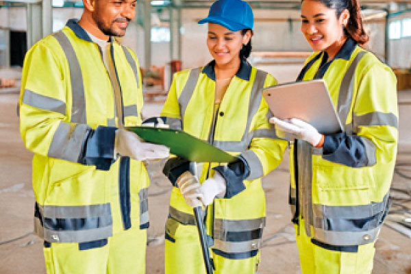 Drei Personen bei Besprechung auf Baustelle – persönliche Beratung und individuelle Lösungen durch das SMG Team