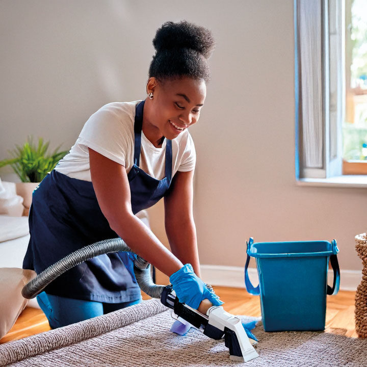 Teppichpflege in Berlin – Person reinigt Teppich mit Handsauger für schonende und materialgerechte Reinigung